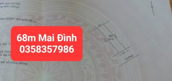 Bán đất 68m² full thổ cư ngang 4m giá 3.15 tỷ tại Xã Sóc Sơn