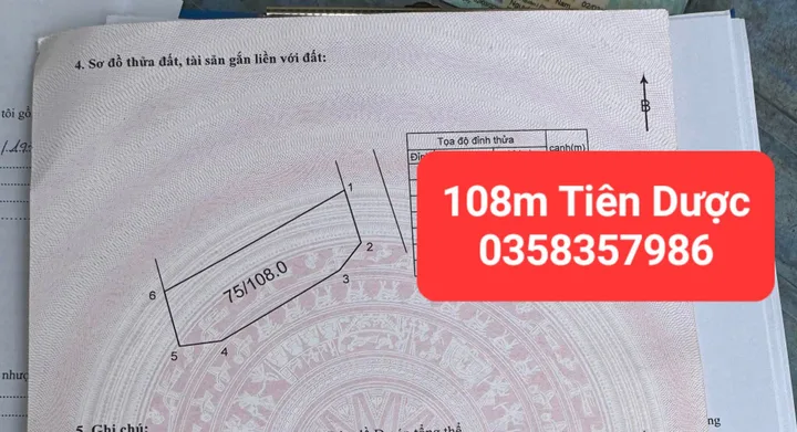 Bán đất 108m² full thổ cư ngang 5m giá 3.1 tỷ tại Xã Sóc Sơn