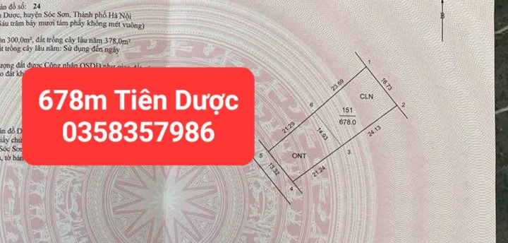 Bán đất 678m² có sẵn 300m² thổ cư ngang 16.73m giá 14.2 tỷ tại Xã Sóc Sơn