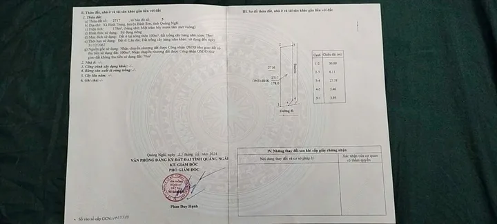 Bán đất 178m² có sẵn 100m² thổ cư ngang 6.11m giá 620 triệu tại Xã Bình Sơn