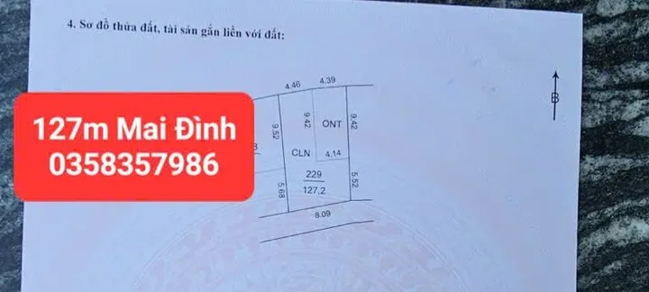Bán đất 127m² có sẵn 40m² thổ cư ngang 8.09m giá 3.7 tỷ tại Xã Sóc Sơn