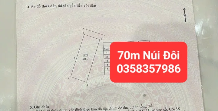 Bán đất 70m² full thổ cư ngang 4.99m giá 1.75 tỷ tại Xã Sóc Sơn