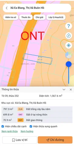 Bán đất 1567m² ngang 16.9m giá 1.2 tỷ tại Xã Ea Drông