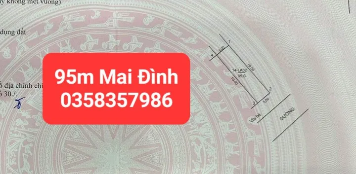Bán đất 95m² full thổ cư ngang 5m giá 6.7 tỷ tại Xã Sóc Sơn