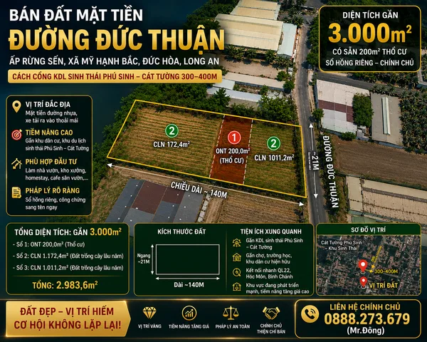 Bán đất chính chủ mặt tiền đường Đức Thuận – gần Phú Sinh, Cát Tường