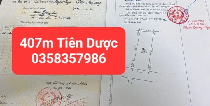 Bán đất 407m² có sẵn 300m² thổ cư ngang 11.72m giá 15.4 tỷ tại Xã Sóc Sơn