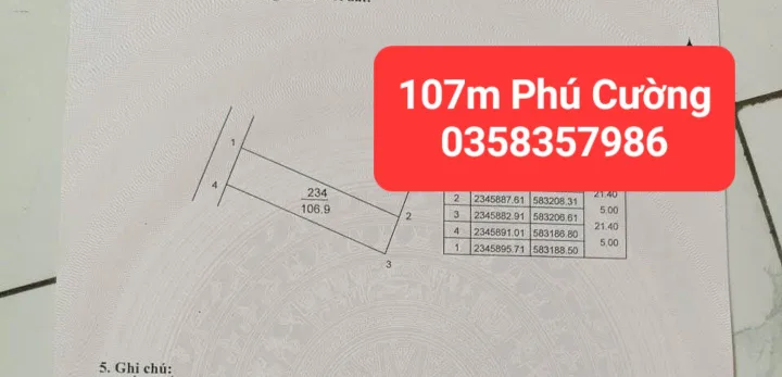 Bán đất 107m² full thổ cư ngang 5m giá 3.45 tỷ tại Xã Nội Bài