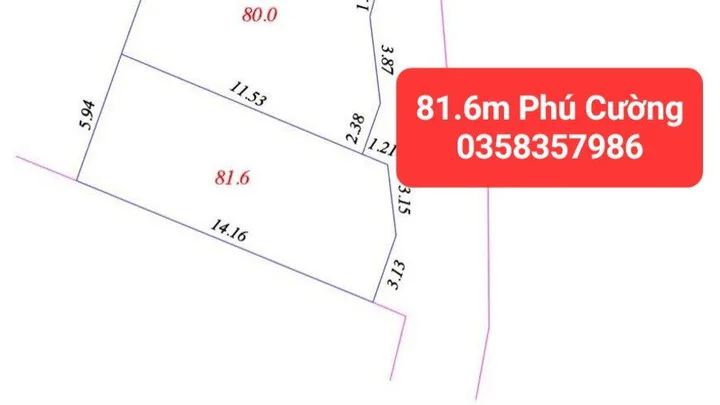 Bán đất 81.6m² ngang 6.28m giá 1.4 tỷ tại Xã Nội Bài