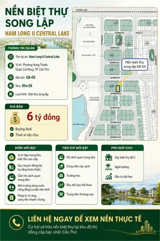 BÁN NỀN BIỆT THỰ SONG LẬP NAM LONG II CENTRAL LAKE – VỊ TRÍ ĐẸP KHU E8