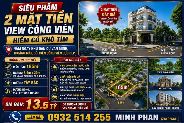 Lô góc 2mt Phạm Xuân Ẩn - Thanh Lương 24 - View Công Viên - Gần Sông - 165m Hoà Xuân Cẩm Lệ.