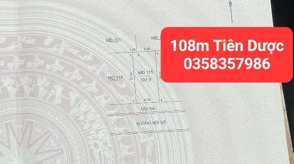 Bán đất 108m² full thổ cư ngang 6.75m giá 9.72 tỷ tại Xã Sóc Sơn