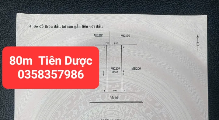 Bán đất 80m² full thổ cư ngang 5m giá 7.25 tỷ tại Xã Sóc Sơn