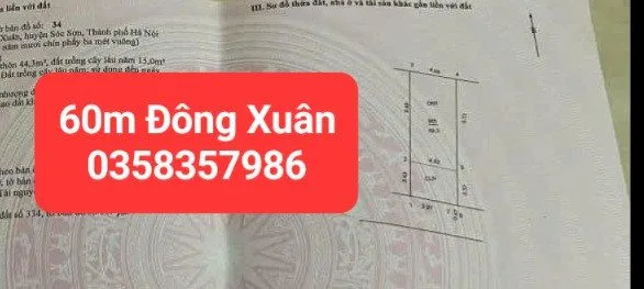 Bán đất 60m² có sẵn 44.3m² thổ cư ngang 4.68m giá 1.75 tỷ tại Xã Sóc Sơn