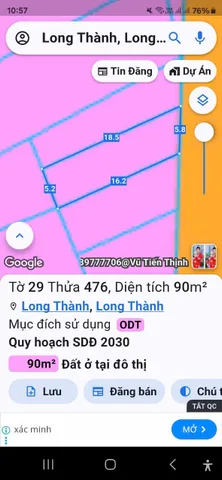 Bán đất 90m² full thổ cư ngang 5,5m giá 6.5 tỷ tại Xã Long Thành