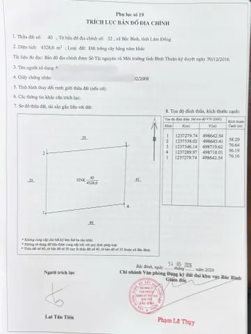 Bán đất 4329m² ngang 58m giá 800 triệu tại Xã Bắc Bình