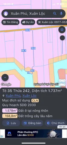 Bán đất 1736m² ngang 20.5m giá 2.2 tỷ tại Xã Xuân Phú