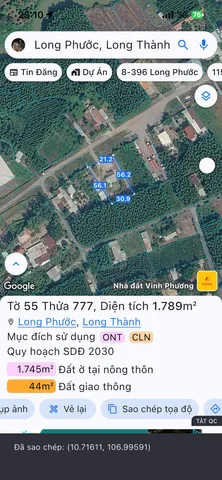 Bán đất 1789m² có sẵn 120m² thổ cư ngang 30m giá 11.5 tỷ tại Xã Long Phước