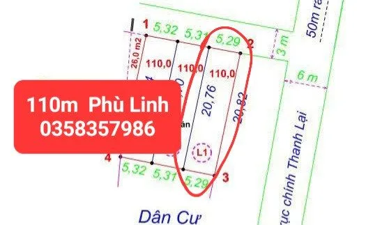 Bán đất 110m² full thổ cư ngang 5.29m giá 2 tỷ tại Xã Sóc Sơn