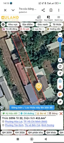 Bán đất 411.6m² có sẵn 120m² thổ cư ngang 6,4m giá 5.02 tỷ tại Phường Hòa Lợi