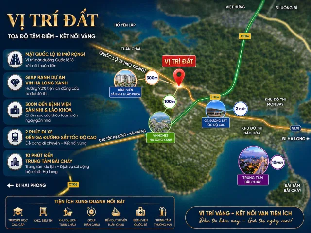 Đất mặt tiền quốc lộ 18, sát Vin Hạ Long Xanh, gần chợ, cách bệnh viện Nhi Quảng Ninh 300m