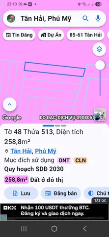 Bán đất thổ có 100m2 thổ cư Thôn Đông Hải .xã tân Hải. 6 x 44