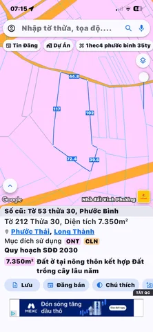 Phước bình 7320m2 có thổ cư gần ql51 giá bán 15ti