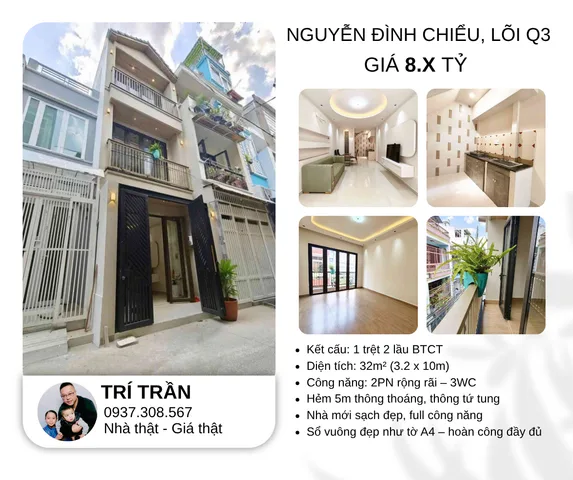 🔥 TRUNG TÂM QUẬN 3 – HẺM 5M THÔNG TỨ HƯỚNG – SÁT MẶT TIỀN NGUYỄN ĐÌNH CHIỂU & CMT8 🔥