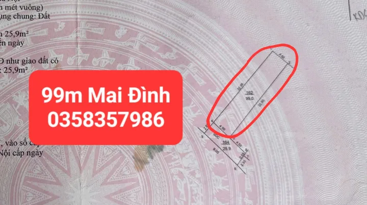 Bán đất 99m² full thổ cư ngang 4.5m giá 3.05 tỷ tại Xã Sóc Sơn