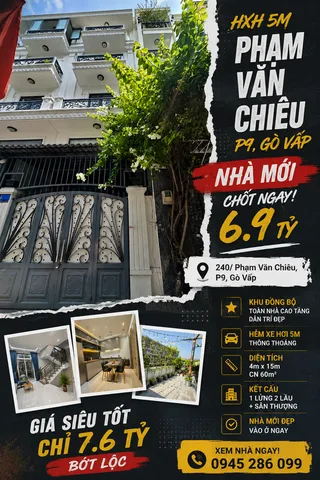 65M2 CN 4X15 4 TẦNG ST NHÀ MỚI HXH 240 PHẠM VĂN CHIÊU P9, KHU ĐỒNG BỘ, CHỈ 7.6 TỶ TL