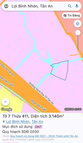 BÁN GẤP 3140m2 ĐẤT Ở ĐÔ THỊ,PHƯỜNG KHÁNH HẬU (THỬA ĐẤT 411, TBĐ 7,XÃ LỢI BÌNH NHƠN cũ)