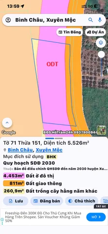 Bán đất 5526m² ngang 116m giá 8.5 tỷ tại Xã Bình Châu
