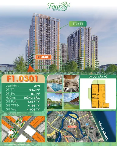 Căn góc 2PN có sân vườn Sun FourS Minh Mạng view sông view pháo hoa