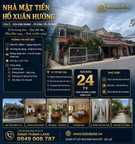 NHÀ MẶT TIỀN HỒ XUÂN HƯƠNG VỪA Ở VỪA KINH DOANH - DT: 300M - GIÁ : 24 TỶ