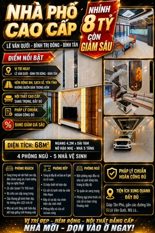 Nhà mới 56m2 -  5 tầng - Hẻm xe hơi 8m - Full nội thất - Lê Văn Quới - Nhỉnh 8 tỷ
