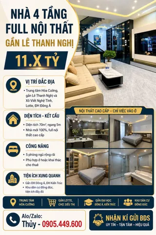 NHÀ PHỐ 4 TẦNG HUY CẬN- MỚI CĂNG FULL NỘI THẤT-TRUNG TÂM HÒA CƯỜNG GẦN LOTTE