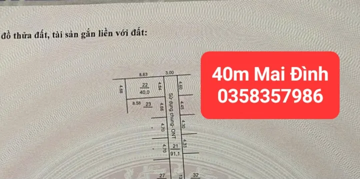 Bán đất 40m² full thổ cư ngang 4.6m giá 2.05 tỷ tại Xã Sóc Sơn