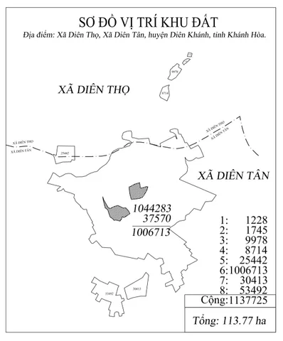 Bán đất 1137700m² ngang 1000m giá 113 tỷ tại Xã Diên Thọ