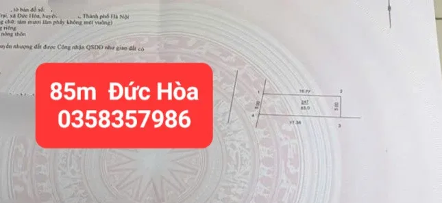 Bán đất 85m² full thổ cư ngang 5m giá 3.9 tỷ tại Xã Đa Phúc