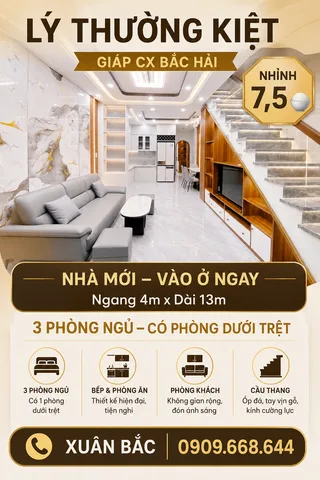 LÝ THƯỜNG KIỆT - CHỢ TÂN BÌNH NHÀ ĐẸP 3PN
HẺM THÔNG THOÁNG GẦN CHỢ - ĐH BÁCH KHOA(BLTK)