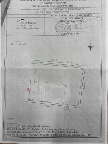 Bán đất 1920m² ngang 60m giá 10.2 tỷ tại Đường tổ 34 Lê Hồng Phong Xã Đức Trọng