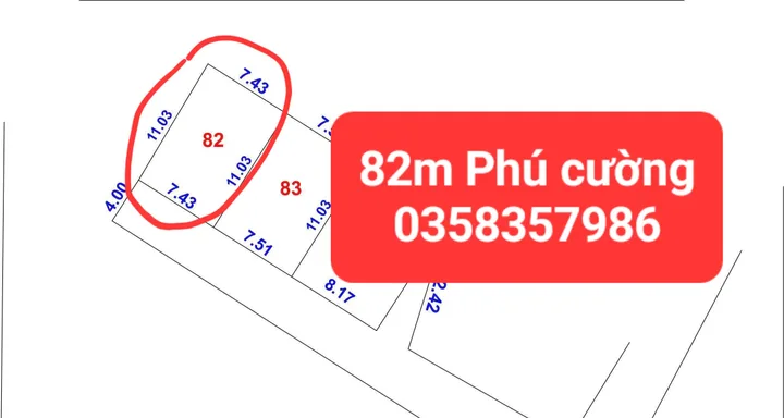 Bán đất 82m² full thổ cư ngang 7.43m giá 2.85 tỷ tại Xã Nội Bài