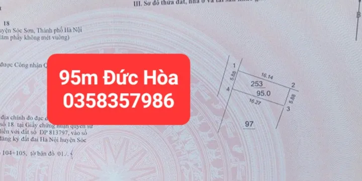 Bán đất 95m² full thổ cư ngang 5.88m giá 3.4 tỷ tại Xã Đa Phúc