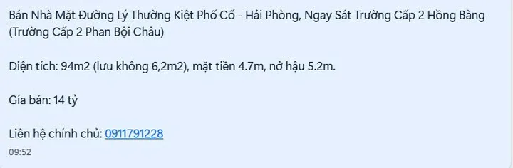 Bán Nhà Mặt Đường Lý Thường Kiệt Phố Cổ - Hải Phòng, Ngay Sát Trường Cấp 2 Hồng Bàng (Trường Cấp 2 Phan Bội Châu)