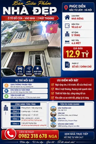 🔥 Ai đang tìm căn nhà đẹp, diện tích rộng, ô tô đỗ cửa… giá mềm thì chính là đây 👇👇👇

🏡 Nhà Phúc Diễn – Bắc Từ Liêm
📐 90.63m² x 5 tầng – mặt tiền 4.6m
🚗 Ô tô tránh, đỗ cửa ngày đêm
🌿 Nhà 2 mặt thoáng, cực sáng và mát
💎 Thiết kế hiện đại, công năng c