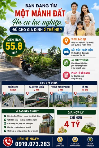 Do chuyển đổi mục đích, cần nhượng lại 55m đất Hoài Đức, gần QL32, chỉ nhỉnh 4 tỷ.