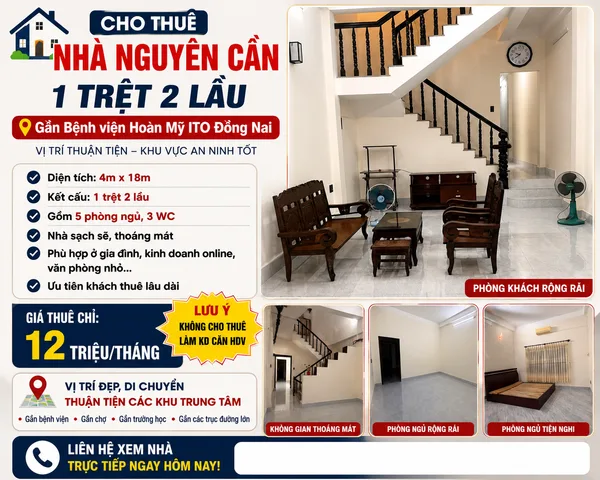 Cho thuê nhà trung tâm Biên Hòa, làm văn phòng, kinh doanh nghề khác