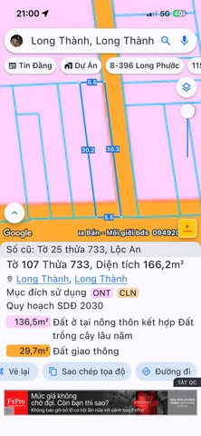 Bán đất 166m² có sẵn 80m² thổ cư ngang 5m giá 4.39 tỷ tại Xã Long Thành