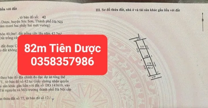 Bán đất 82m² full thổ cư ngang 5.58m giá 2.3 tỷ tại Xã Sóc Sơn