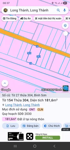 Bán đất 181m² có sẵn 100m² thổ cư ngang 10m giá 2.5 tỷ tại Xã Long Thành