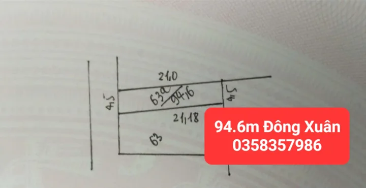 Bán đất 94.6m² full thổ cư ngang 4.5m giá 5.2 tỷ tại Xã Sóc Sơn